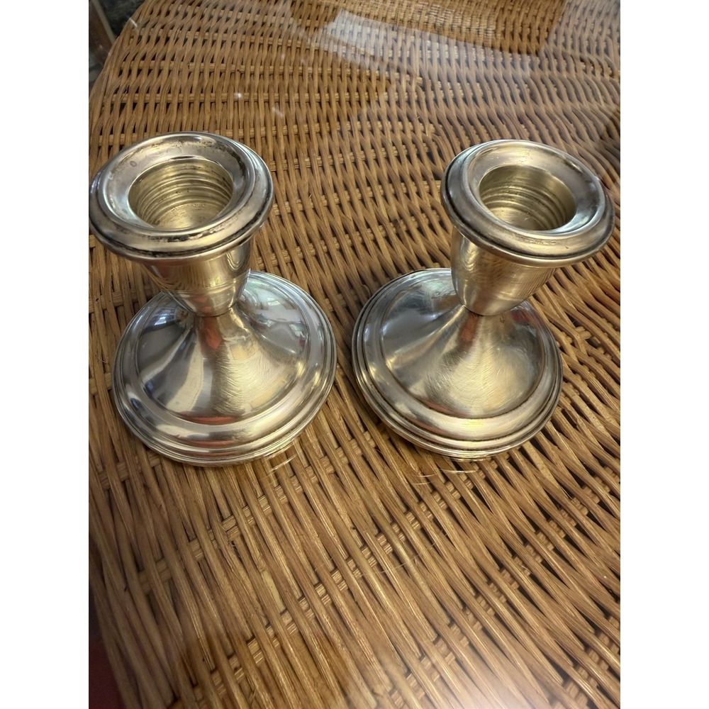 Vtg Empire Sterling Silver Weighted Candle Stick Holders Set #42 -2.5" high 293g
